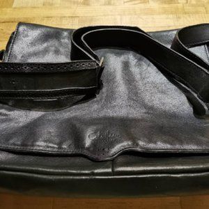 Cole Haan Black Leather Messenger Bag Unisex